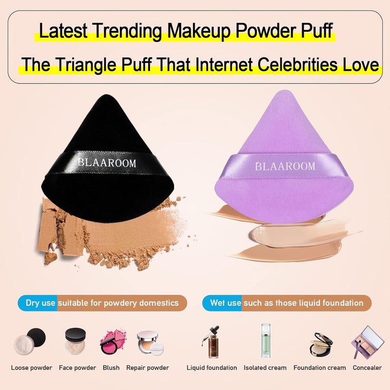 BLAAROOM 12 Pieces Velour Pure Cotton Powder Puff Face Makeup Triangle Powder Puffs for Loose Powder Wet Dry Cosmetic Foundation Beauty Sponge Makeup Tools -Black & Purple - Image 4